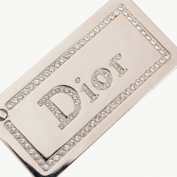 Dior Silver-Tone Rhinestone Logo Plaque Keychain - Picture 3 of 5